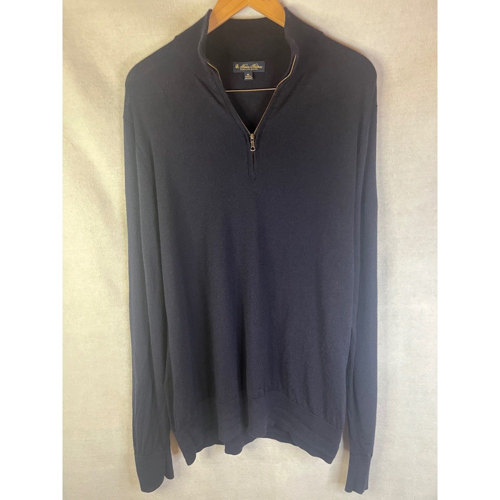 Brooks Brothers men's XL extra fine merino wool quarter zip sweater navy blue